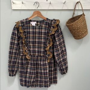 Bonnie Jean Plaid Dress with Eyelet Ruffle Details